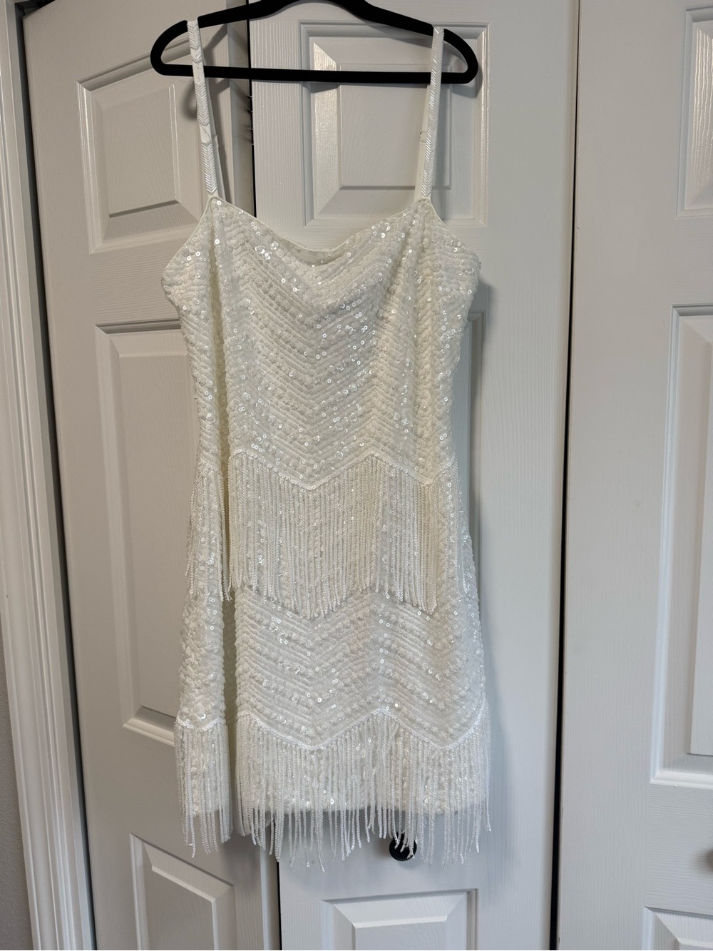 Dress the Population White Sequin Fringe Mini Dress